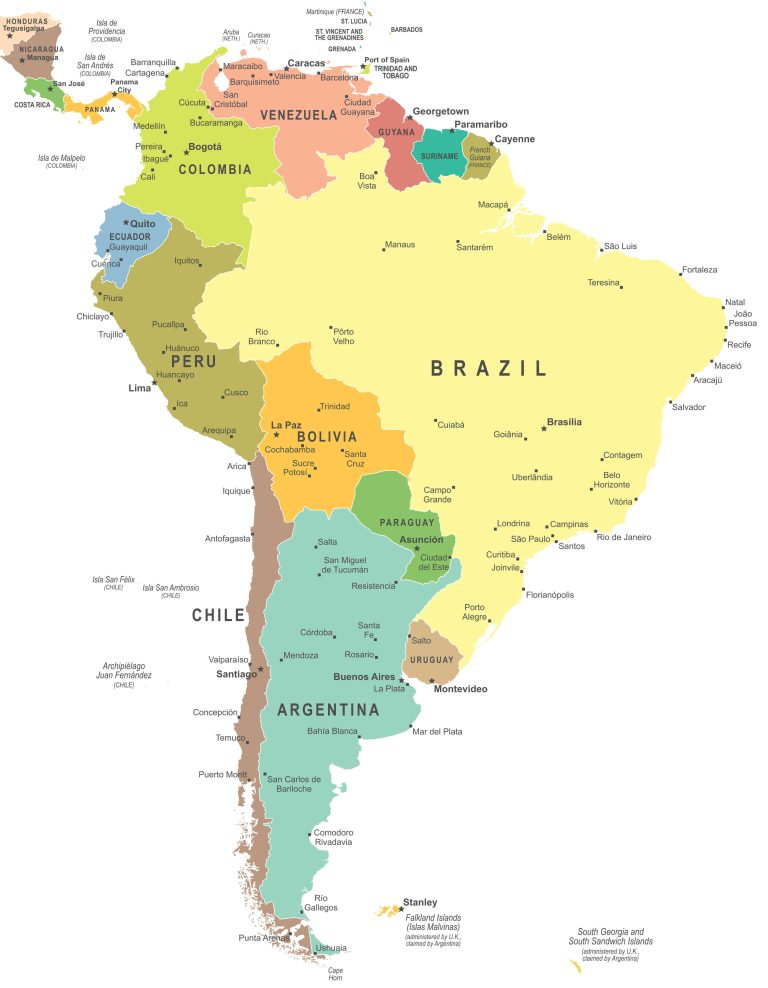 Where is located south america in the world